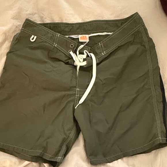 Sundek Men’s Olive Green Swim Shorts with Side Stripe - Picture 2 of 4